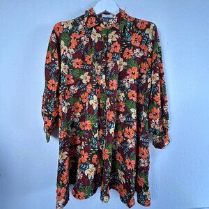 Talulah Womens Floral Button-Down Mini Shirt Dress Oversized Multicolor Small